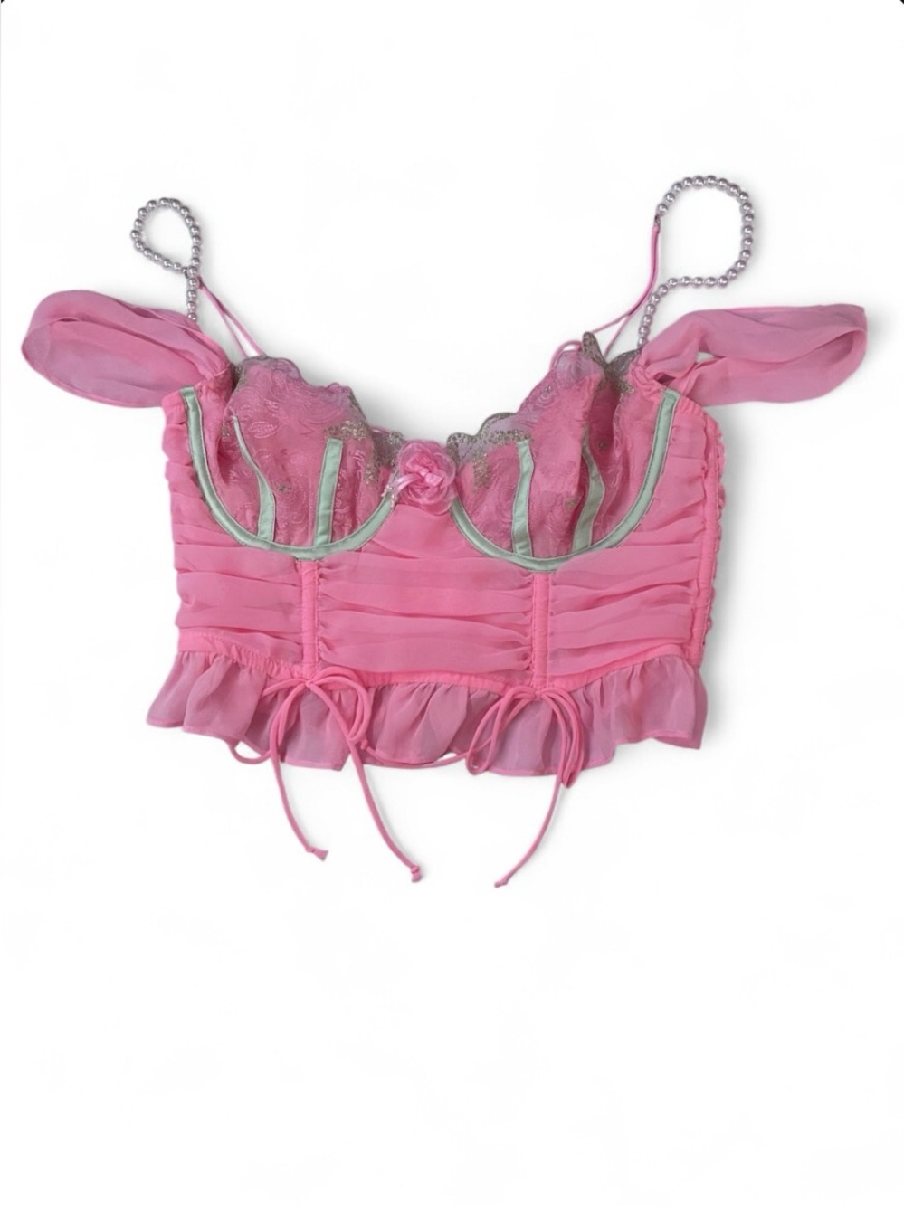 For Love And Lemons Pink Lace-Trim Corset